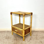 Load image into Gallery viewer, Vintage Bamboo &amp; Cane Bedside Table — Single Drawer

