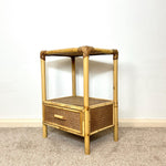 Load image into Gallery viewer, Vintage Bamboo &amp; Cane Bedside Table — Single Drawer

