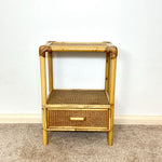Load image into Gallery viewer, Vintage Bamboo &amp; Cane Bedside Table — Single Drawer
