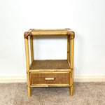 Load image into Gallery viewer, Vintage Bamboo &amp; Cane Bedside Table — Single Drawer
