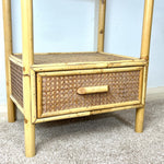 Load image into Gallery viewer, Vintage Bamboo &amp; Cane Bedside Table — Single Drawer
