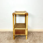 Load image into Gallery viewer, Vintage Bamboo &amp; Cane Bedside Table — Single Drawer
