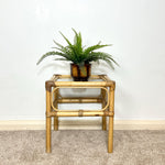 Load image into Gallery viewer, Vintage Bamboo &amp; Glass Plant Stand — Side Table
