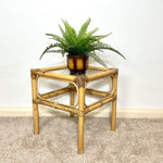 Load image into Gallery viewer, Vintage Bamboo &amp; Glass Plant Stand — Side Table
