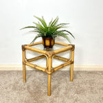 Load image into Gallery viewer, Vintage Bamboo &amp; Glass Plant Stand — Side Table
