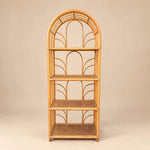 Load image into Gallery viewer, Vintage Bamboo Arched Bookcase, Ribbed Dome Top, Four Woven Shelves
