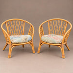Load image into Gallery viewer, Pair of Vintage Bamboo Cane Barrel Armchairs, Diamond Lattice, Round Cushions

