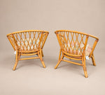 Load image into Gallery viewer, Pair of Vintage Bamboo Cane Barrel Armchairs, Diamond Lattice, Round Cushions
