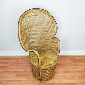 Vintage Peacock Chair Bamboo Cane, Wicker Emmanuelle Chair, Boho Tiki