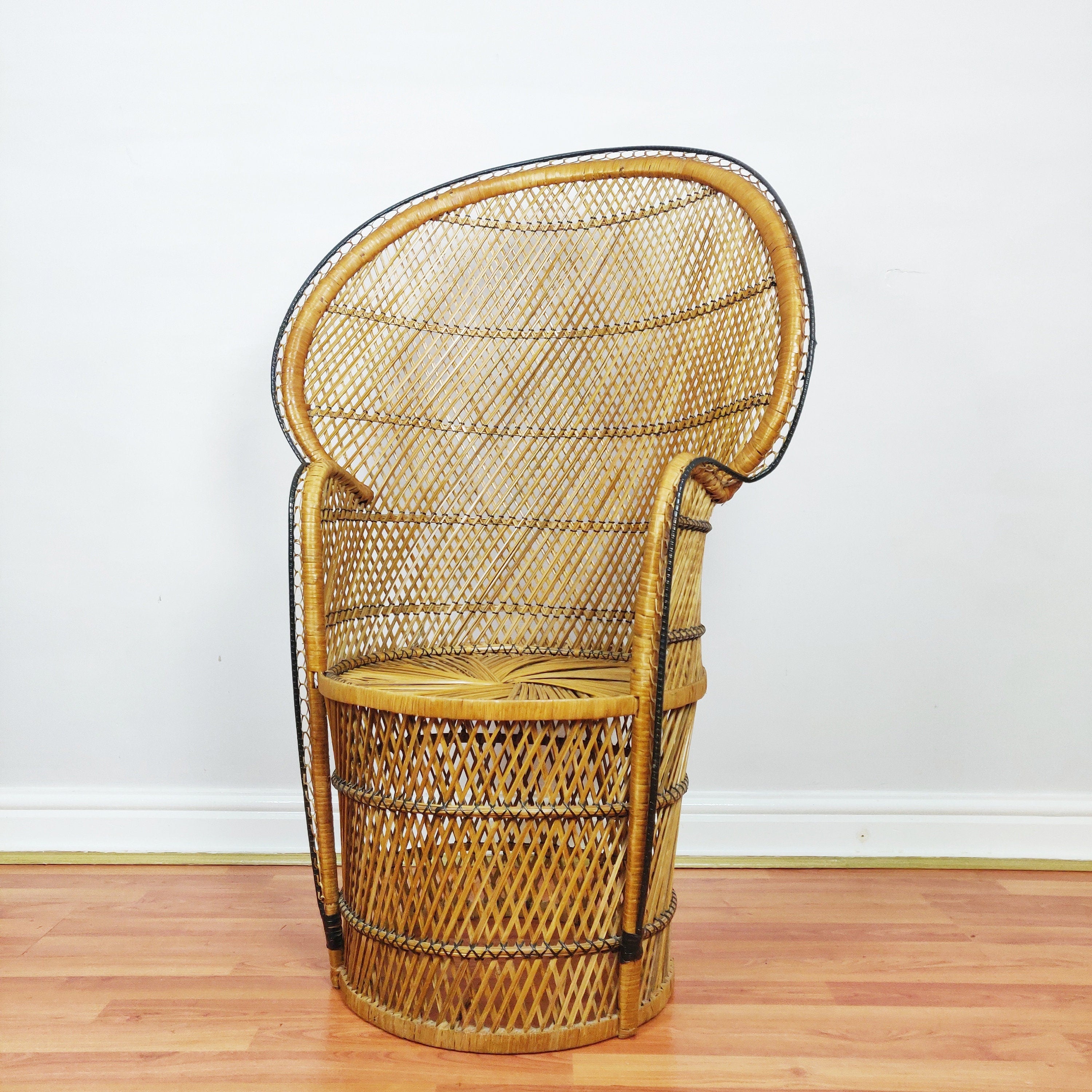Vintage Peacock Chair Bamboo Cane, Wicker Emmanuelle Chair, Boho Tiki