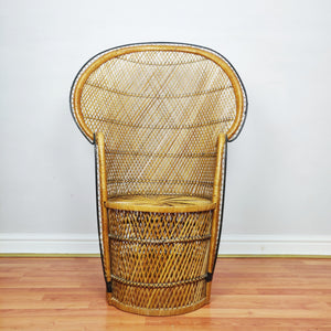Vintage Peacock Chair Bamboo Cane, Wicker Emmanuelle Chair, Boho Tiki
