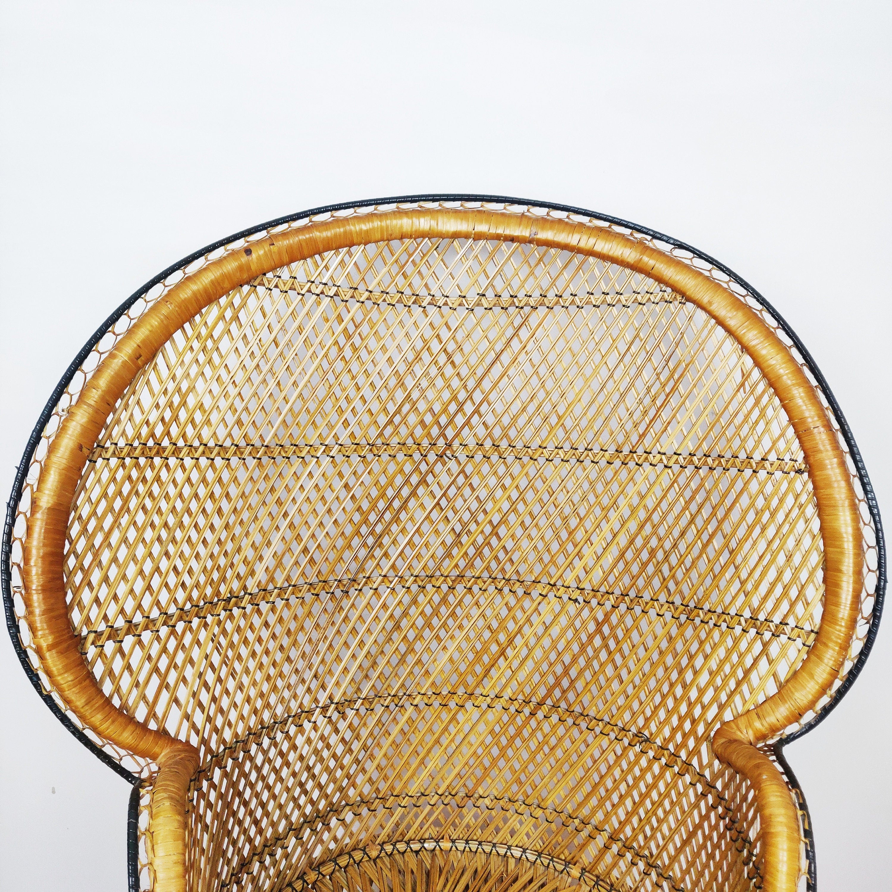 Vintage Peacock Chair Bamboo Cane, Wicker Emmanuelle Chair, Boho Tiki