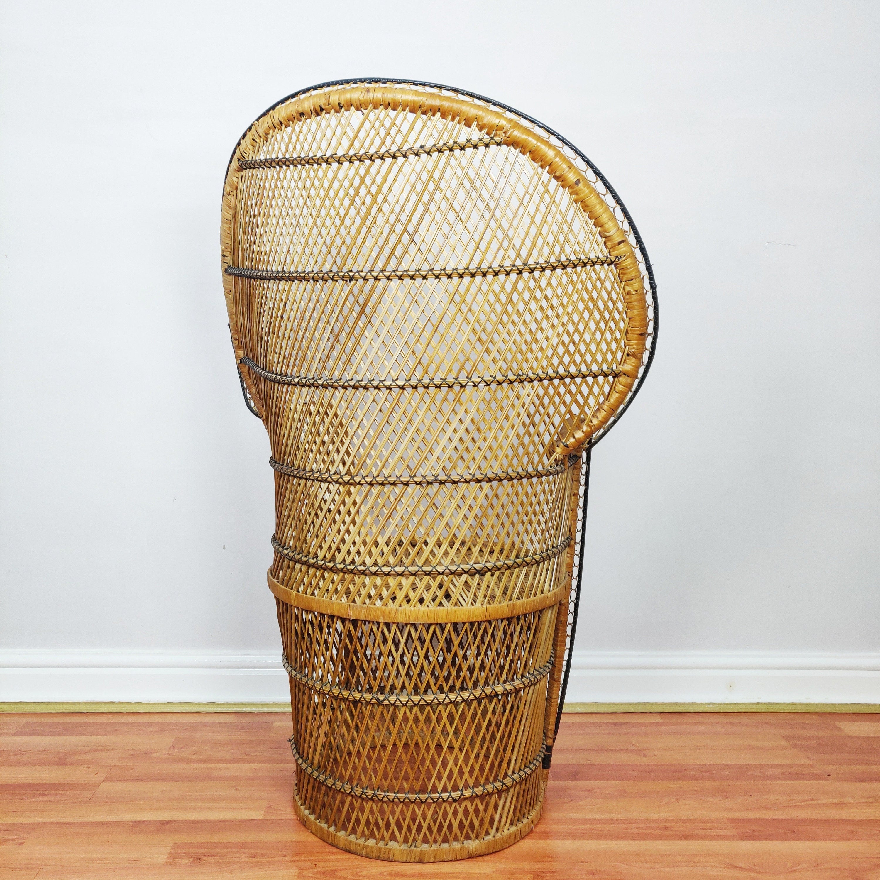 Vintage Peacock Chair Bamboo Cane, Wicker Emmanuelle Chair, Boho Tiki