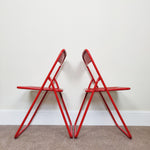 Load image into Gallery viewer, Set of 2 Vintage Folding Dining Chairs, Mid-Century 1970s Atomic Era Retro Chair

