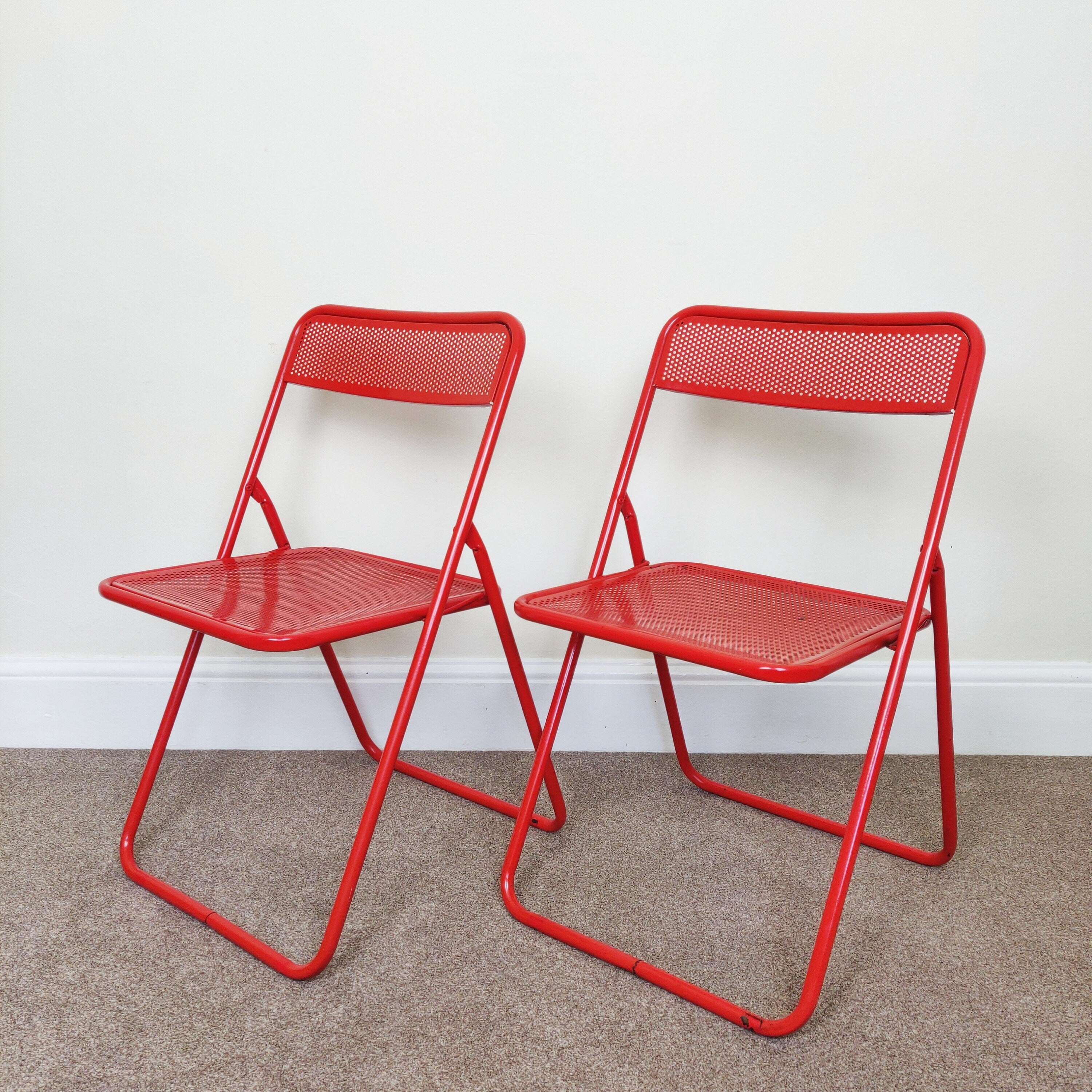 Set of 2 Vintage Folding Dining Chairs, Mid-Century 1970s Atomic Era Retro Chair