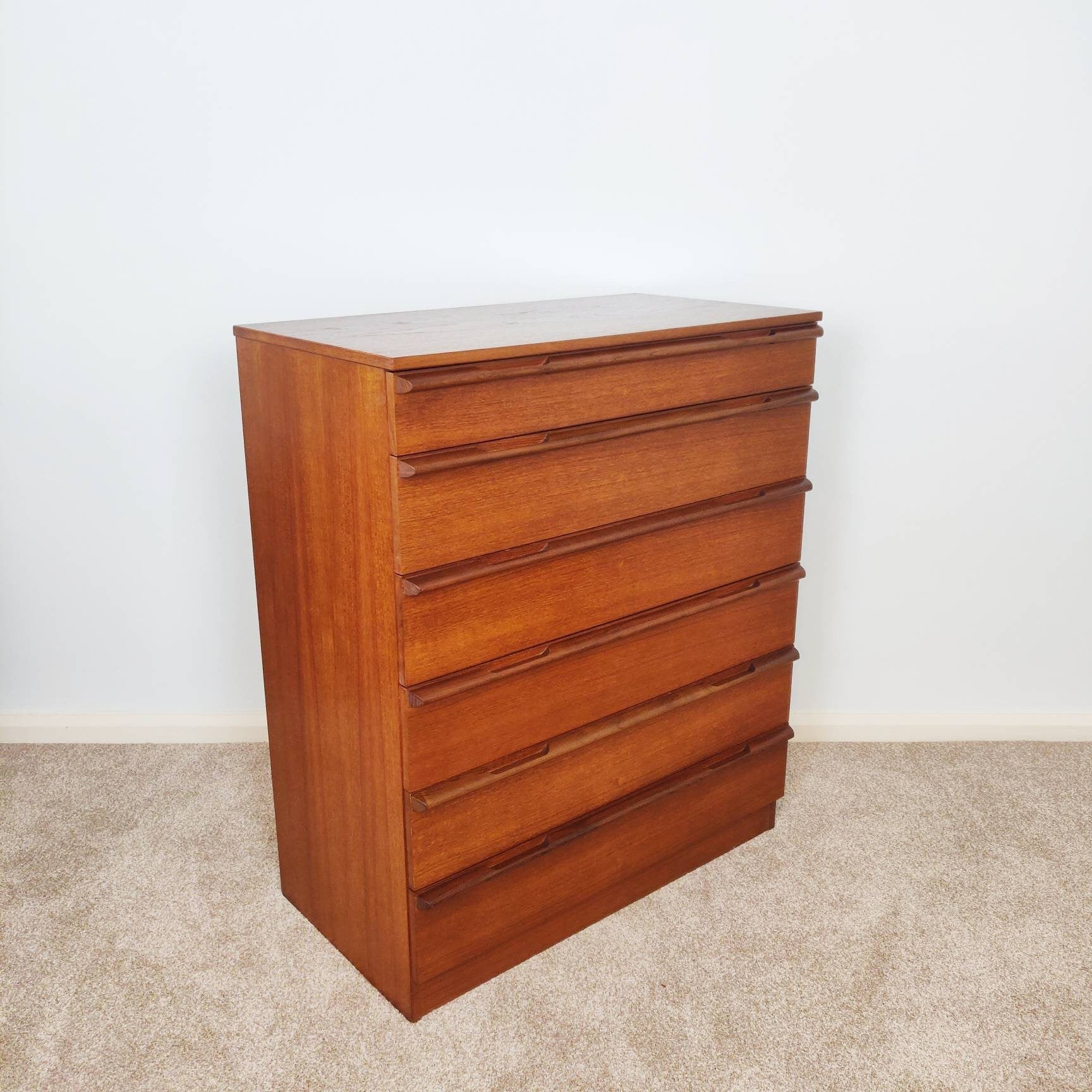 Vintage Avalon Teak Chest of Drawers, Mid Century Modern Retro Tallboy Drawers