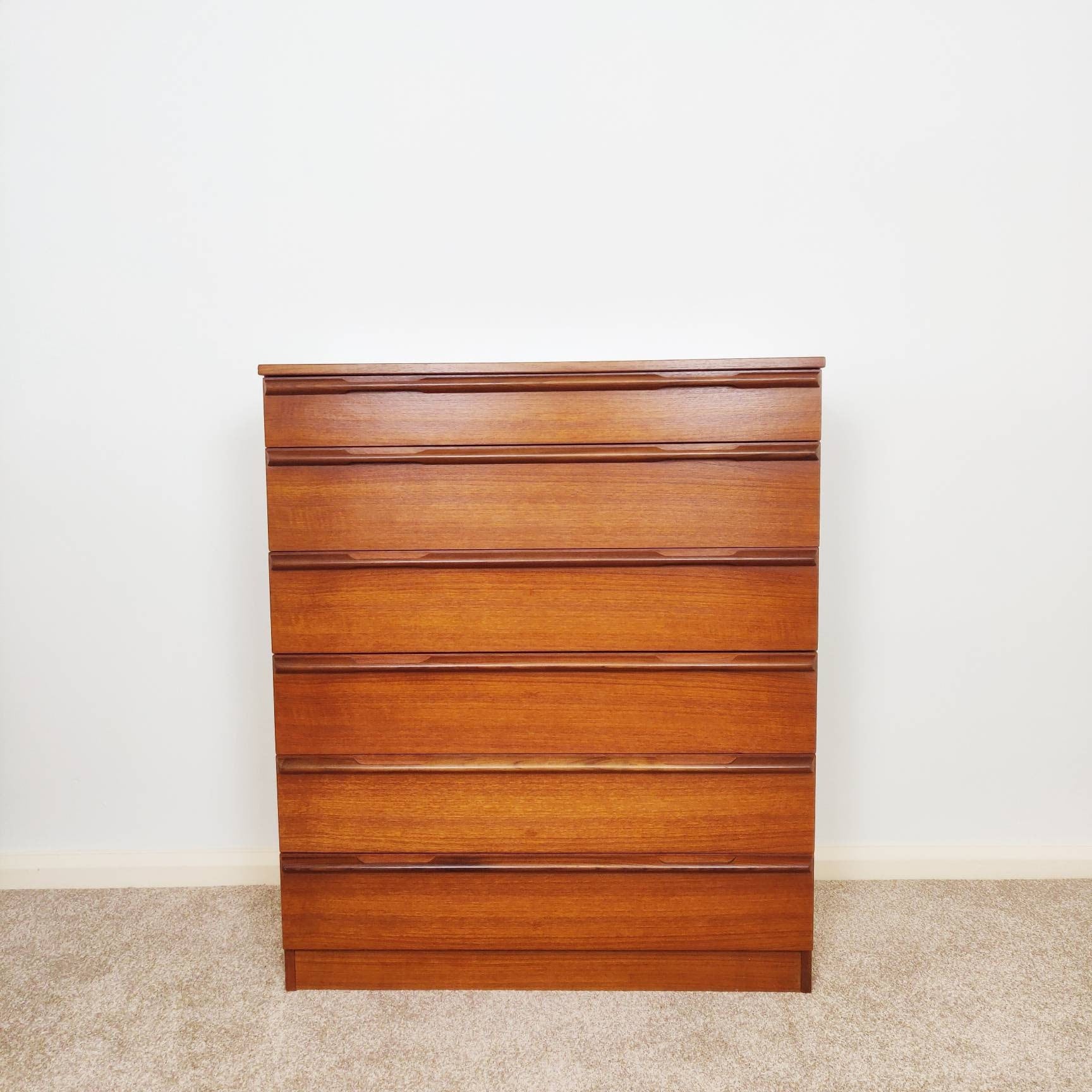 Vintage Avalon Teak Chest of Drawers, Mid Century Modern Retro Tallboy Drawers