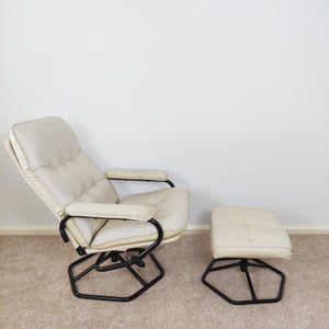 Mid Century Danish Leather Swivel Chair with foot stool by Unico,