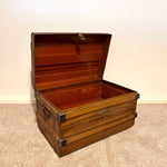 Load image into Gallery viewer, XL Vintage Metal Trunk Blanket Box, Industrial Tin Storage Chest
