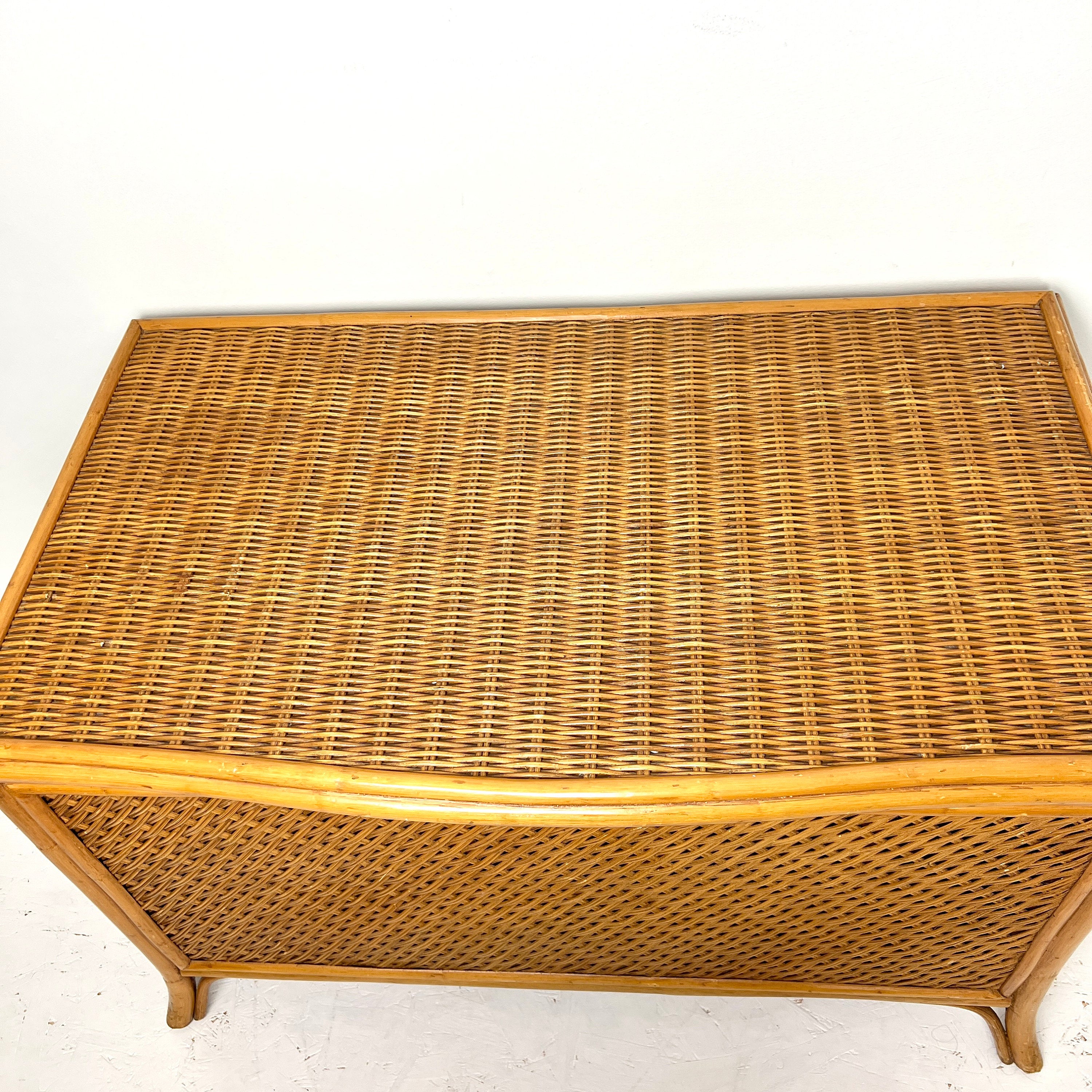 Mid Century Large Blanket Box, Vintage Wicker Storage Ottoman