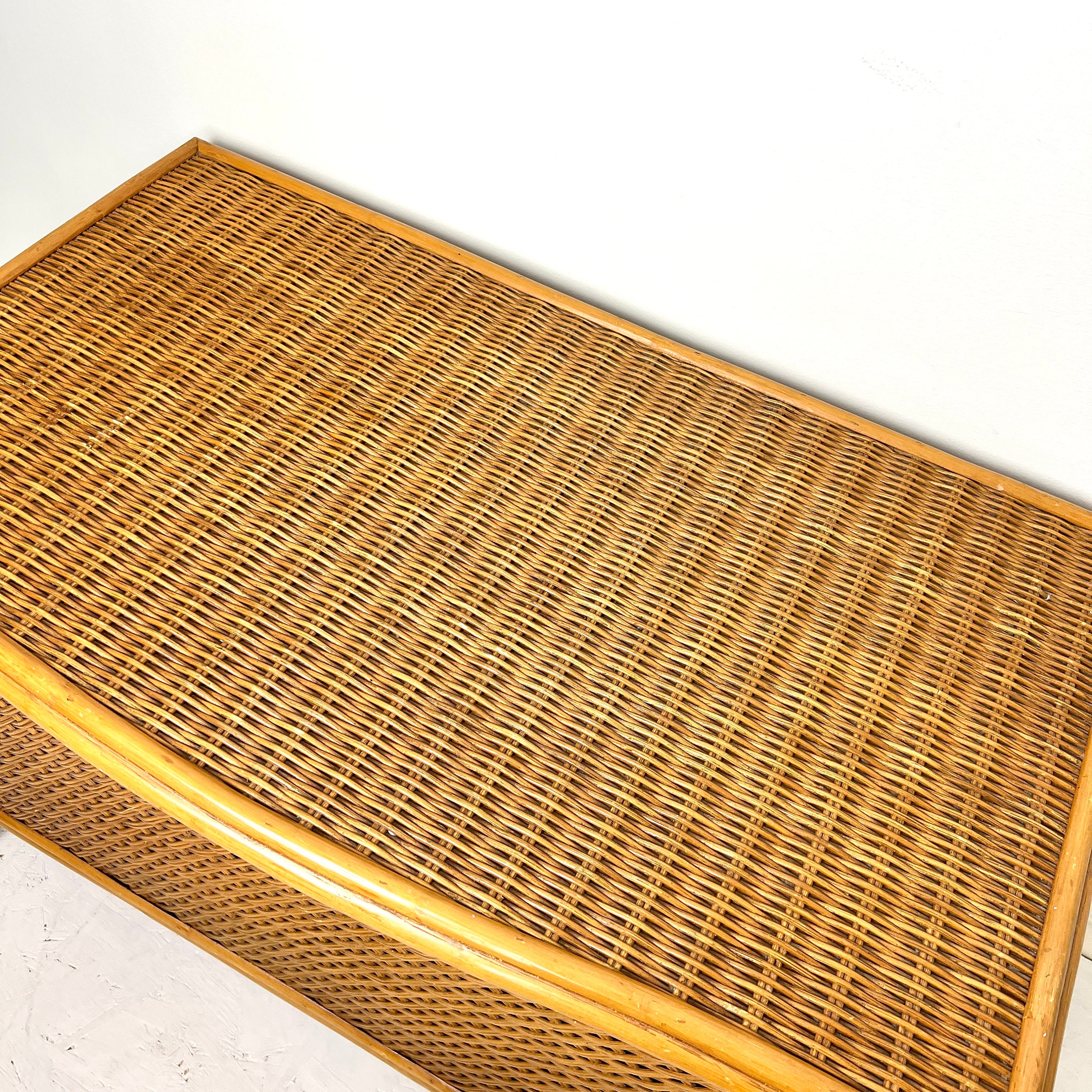 Mid Century Large Blanket Box, Vintage Wicker Storage Ottoman