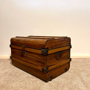 XL Vintage Metal Trunk Blanket Box, Industrial Tin Storage Chest