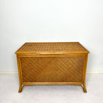 Load image into Gallery viewer, Mid Century Large Blanket Box, Vintage Wicker Storage Ottoman
