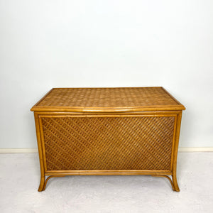 Mid Century Large Blanket Box, Vintage Wicker Storage Ottoman