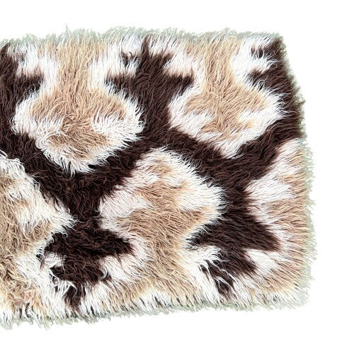 180 cm Vintage Brown Cream Beige Wool High pile Flokati Rug 70s