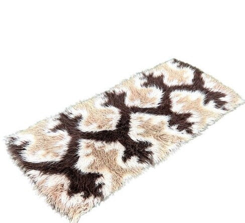 180 cm Vintage Brown Cream Beige Wool High pile Flokati Rug 70s