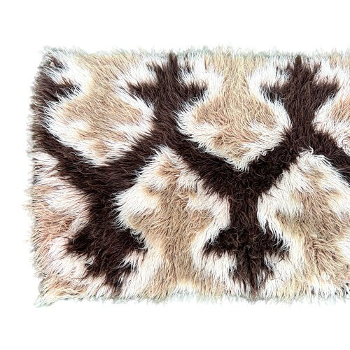 180 cm Vintage Brown Cream Beige Wool High pile Flokati Rug 70s