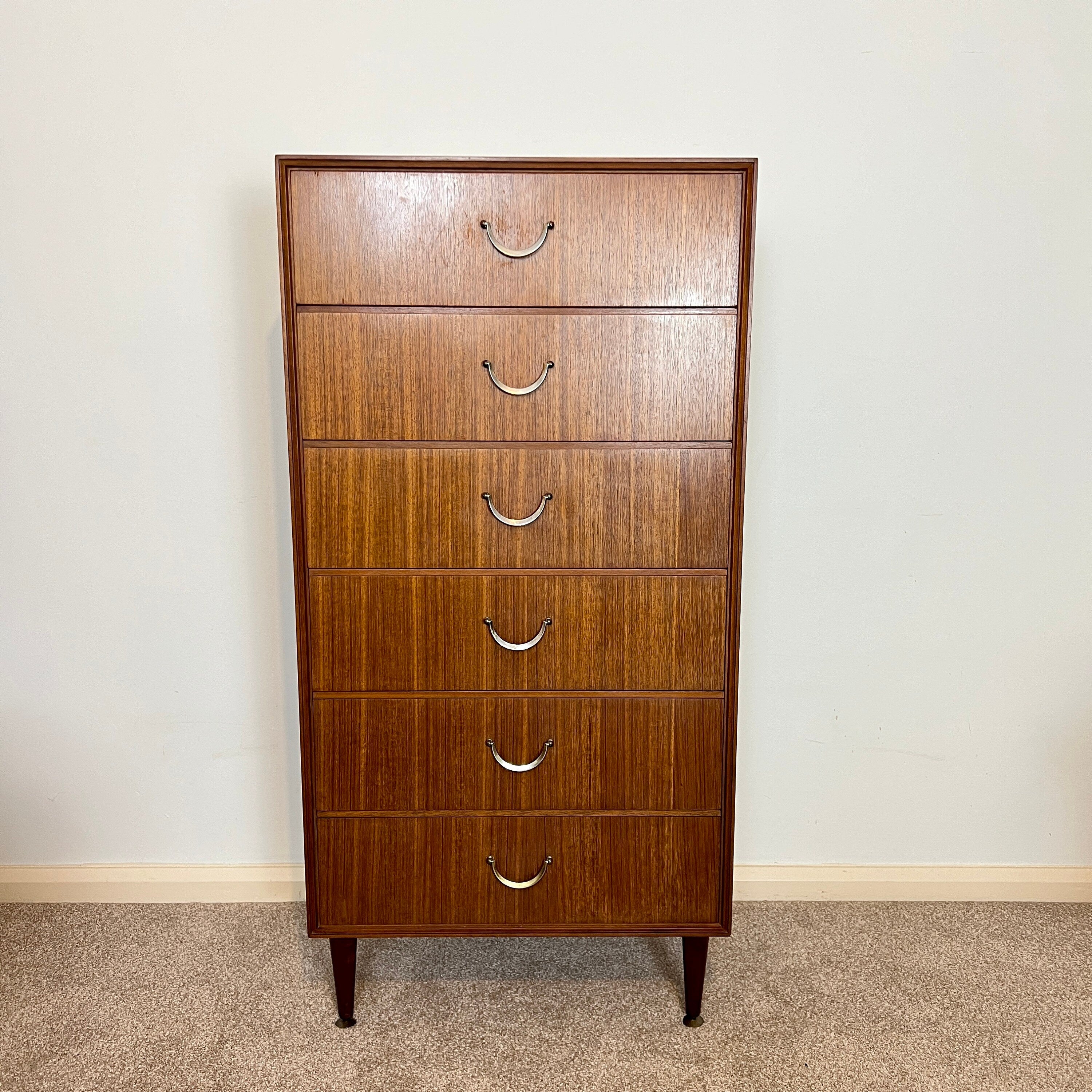 Mid Century Tallboy by Meredew, Teak Chest of Drawers