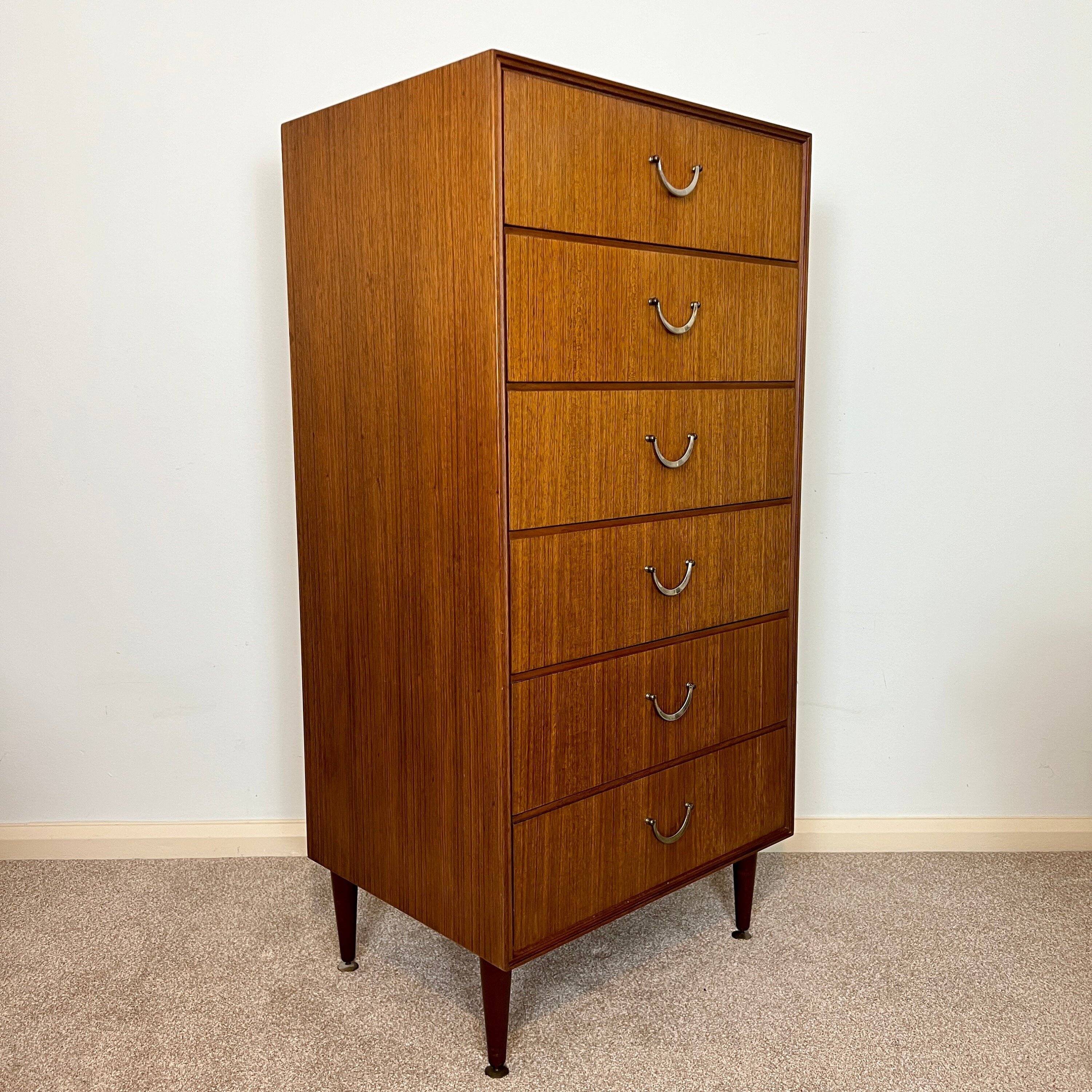 Mid Century Tallboy by Meredew, Teak Chest of Drawers