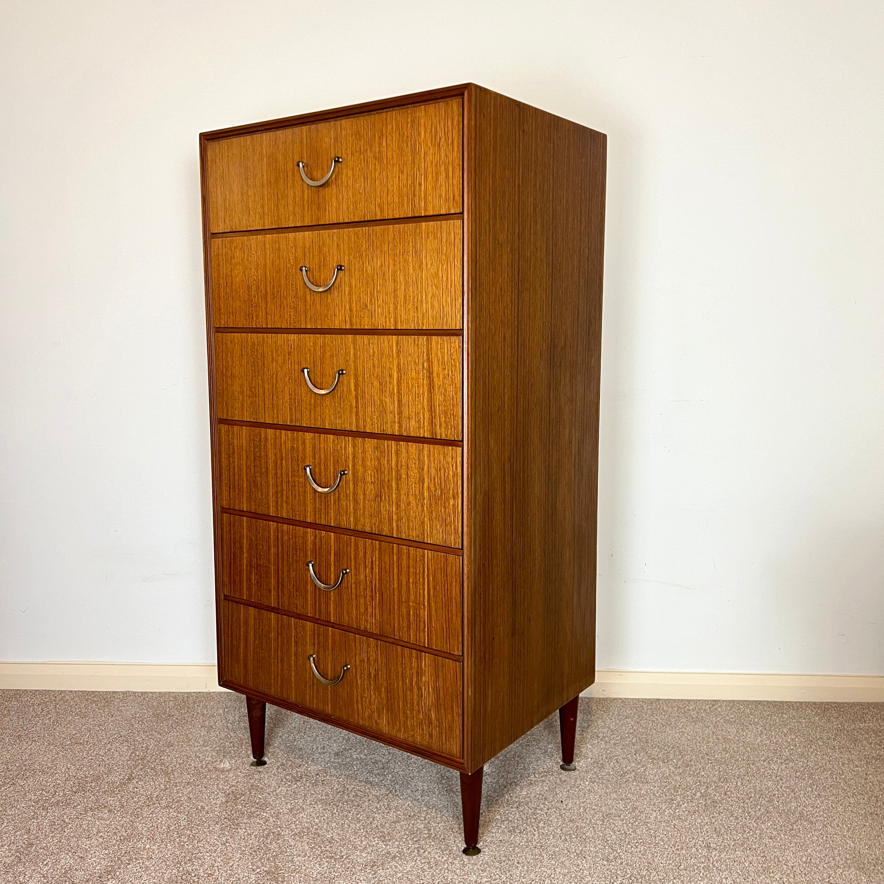 Mid Century Tallboy by Meredew, Teak Chest of Drawers