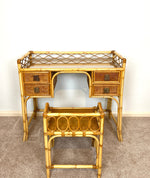 Load image into Gallery viewer, Vintage Angraves Bamboo Rattan Desk Dressing Table, Mid Century Modern Console Table Drawers, Boho
