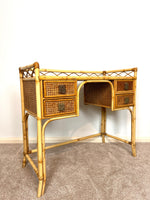 Load image into Gallery viewer, Vintage Angraves Bamboo Rattan Desk Dressing Table, Mid Century Modern Console Table Drawers, Boho
