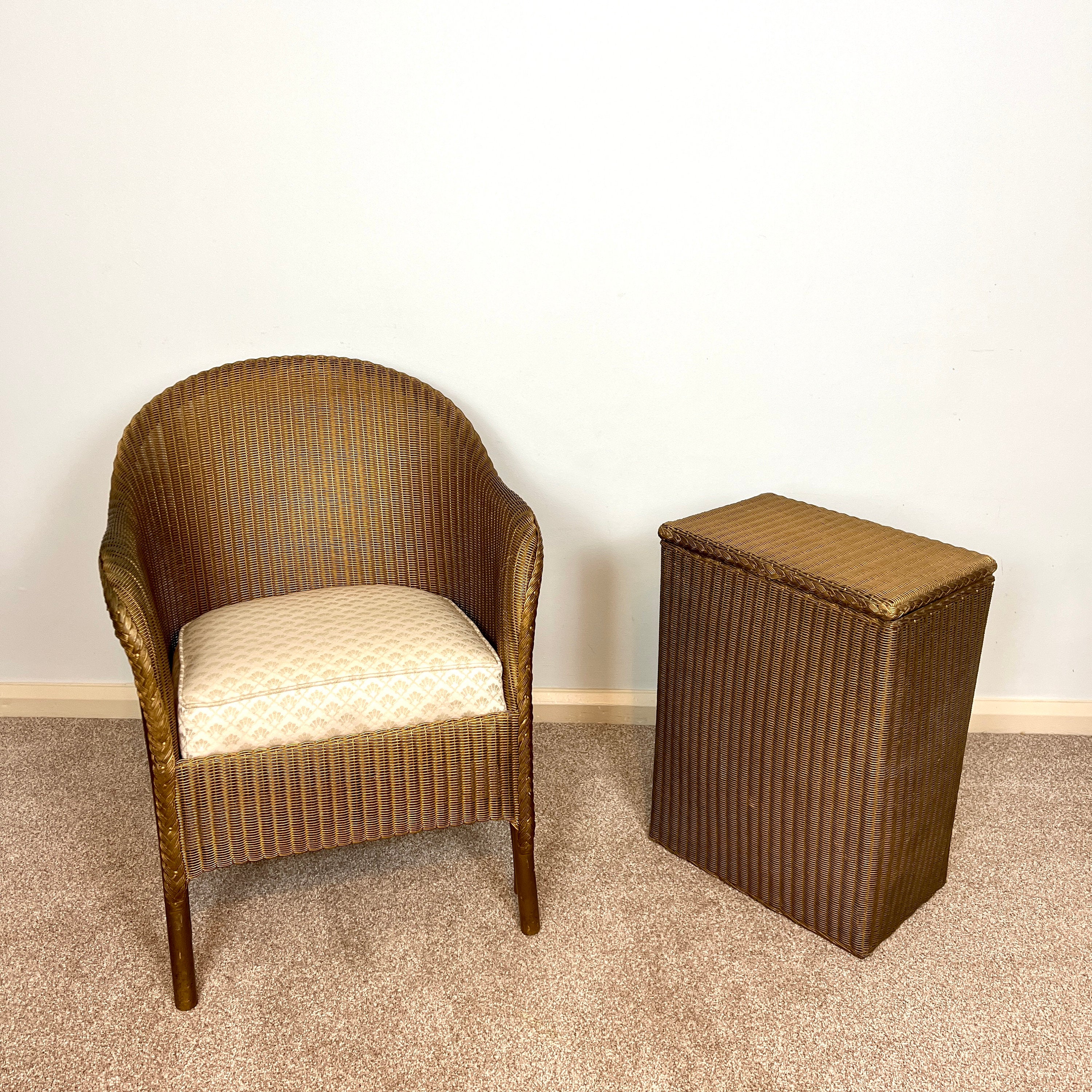 Original Lloyd Loom Lusty Chair and Laundry Basket GOLD