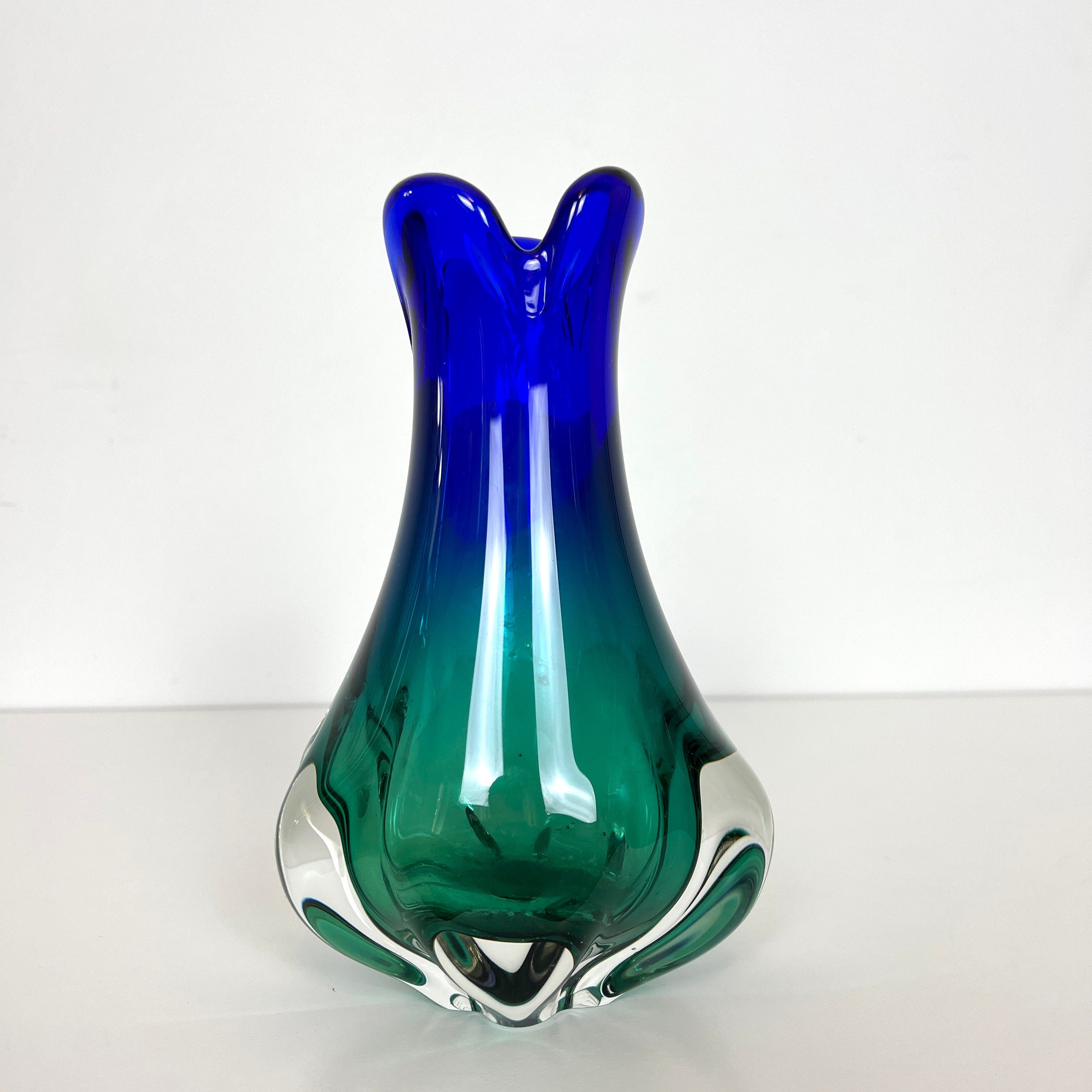 Vintage  Blue & Green Czech / Bohemian Vase