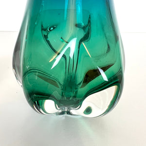 Vintage  Blue & Green Czech / Bohemian Vase