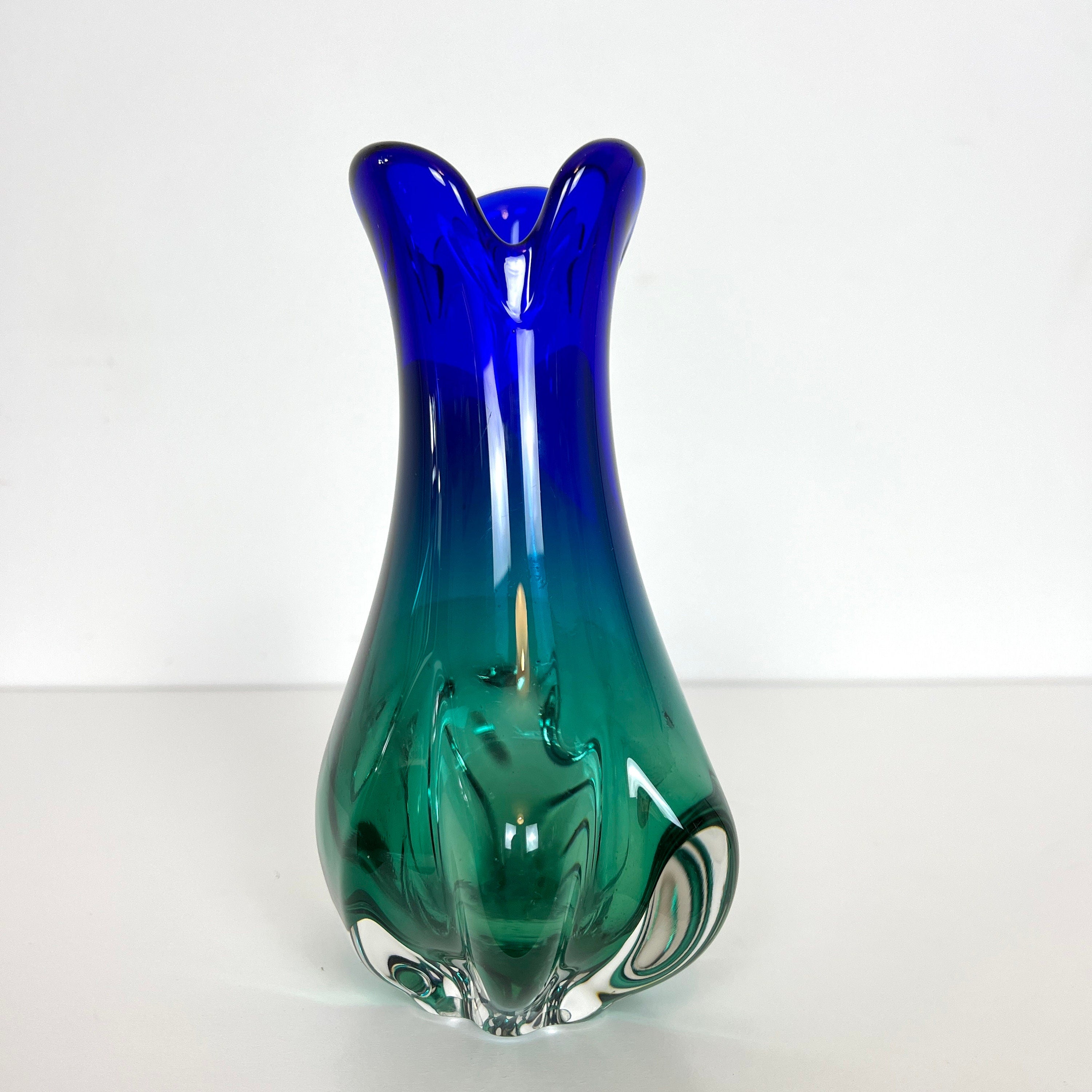 Vintage  Blue & Green Czech / Bohemian Vase