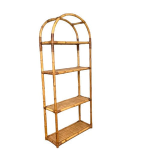 Vintage Tiki Boho Bamboo Cane Rattan Tall Shelving Unit