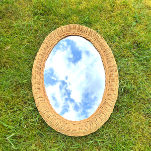 Vintage Wicker Oval Mirror, Boho Tiki