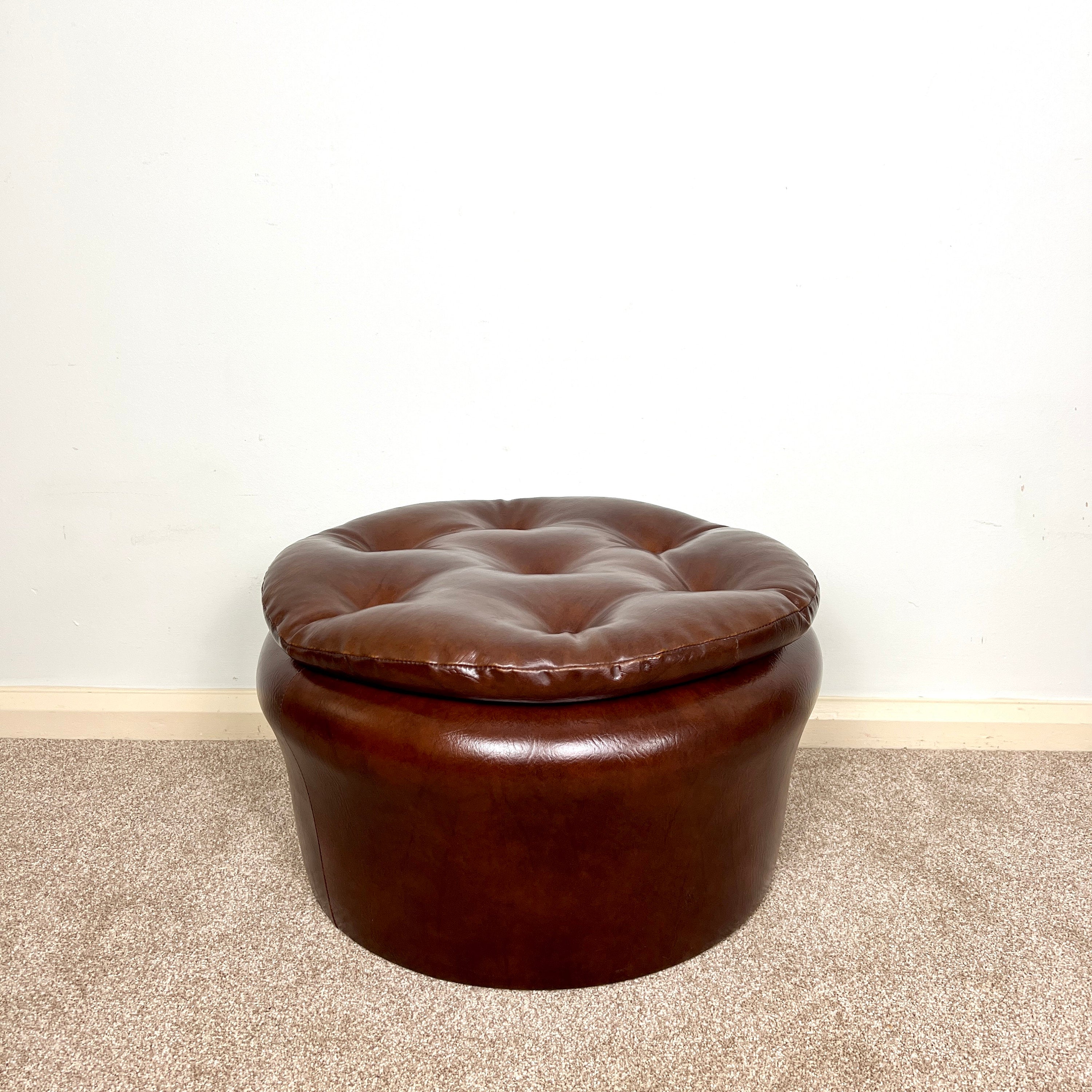 Vintage Brown Faux  Leather Footstool by Sherborne 1960s