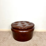 Load image into Gallery viewer, Vintage Brown Faux  Leather Footstool by Sherborne 1960s
