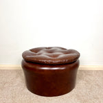 Load image into Gallery viewer, Vintage Brown Faux  Leather Footstool by Sherborne 1960s
