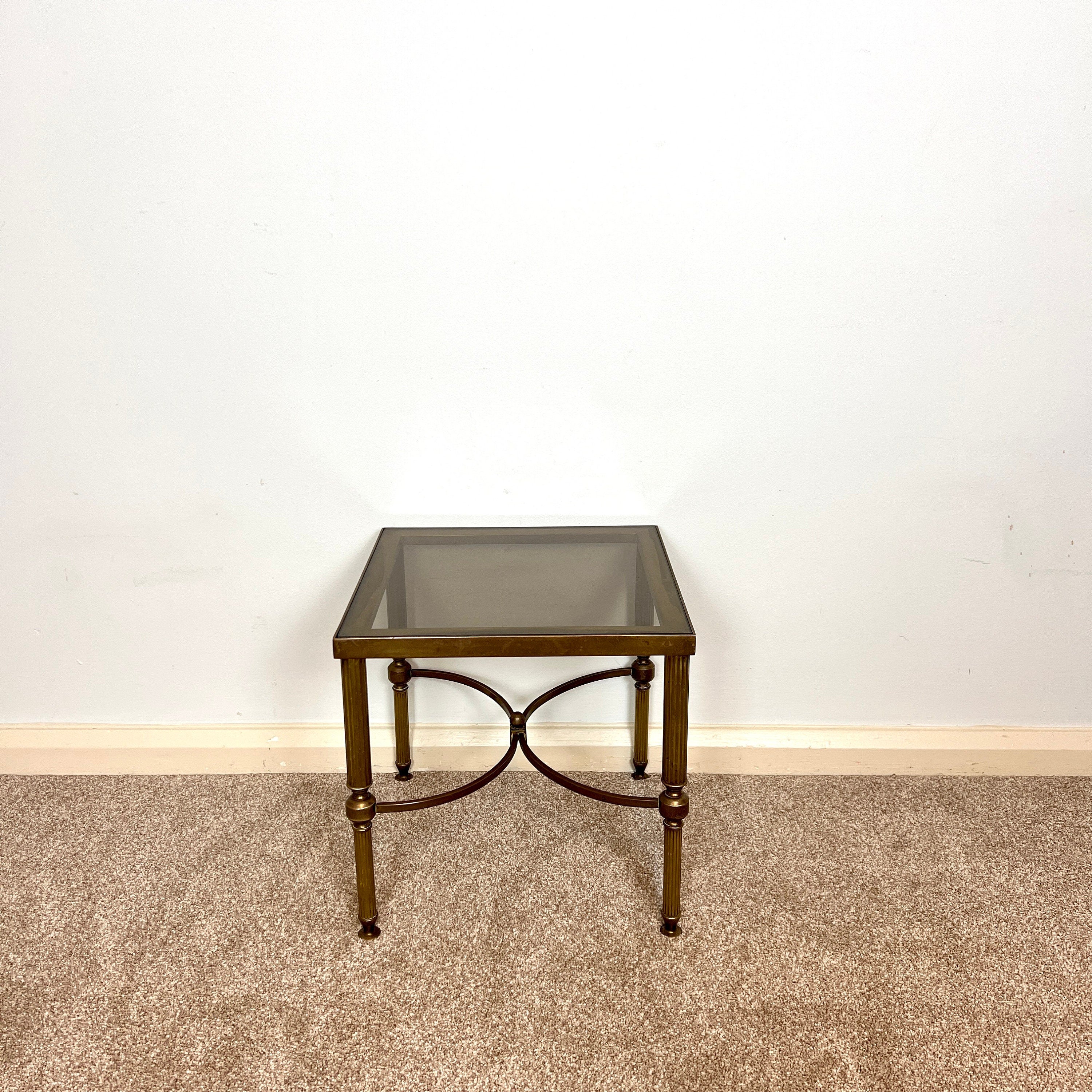 Vintage Italian Brass Nesting Tables with Smoked Glass Top,  Maison Jansen Regency Style