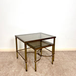 Load image into Gallery viewer, Vintage Italian Brass Nesting Tables with Smoked Glass Top,  Maison Jansen Regency Style
