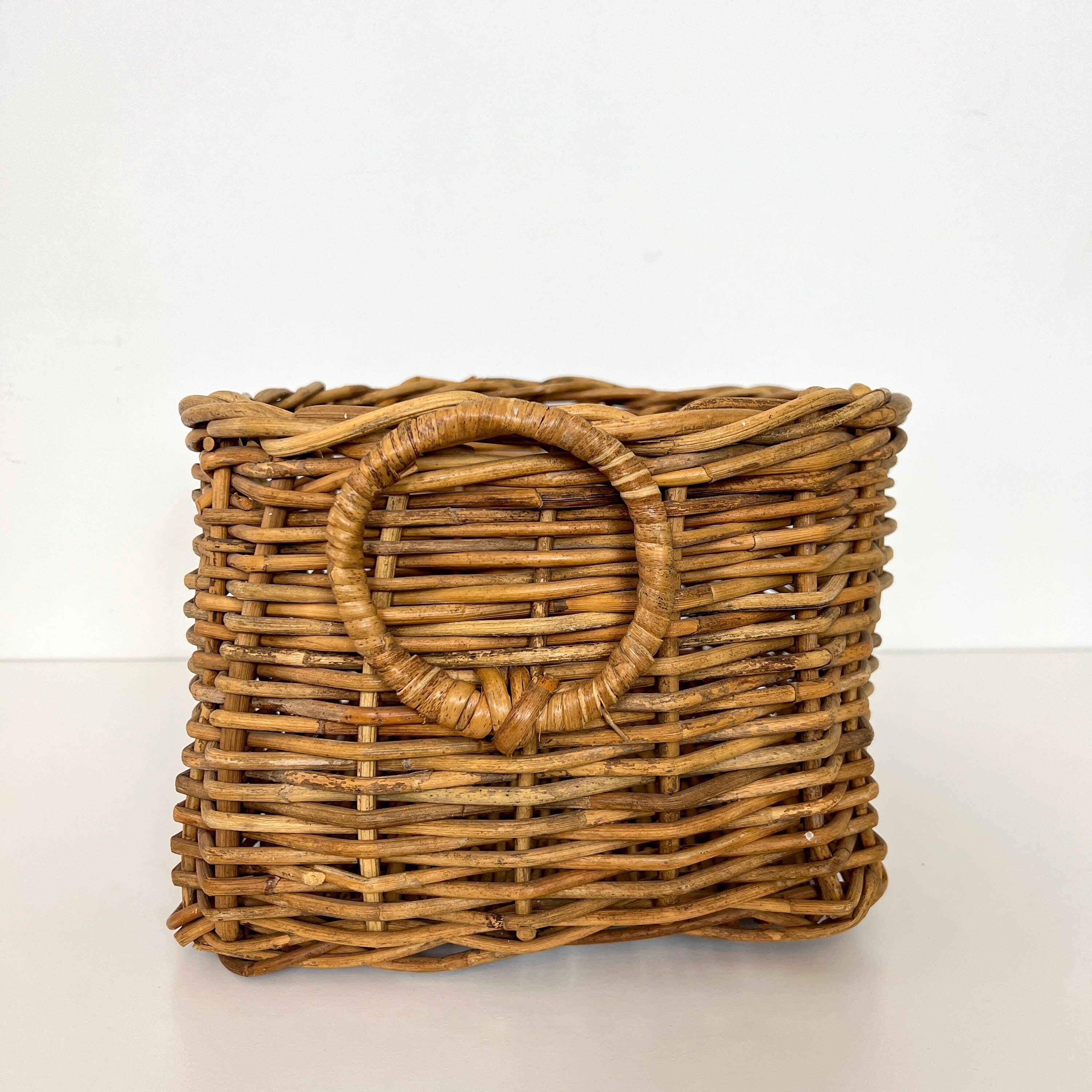 Vintage Wicker Storage Log Basket with Handles