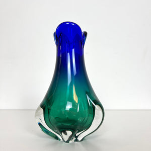 Vintage  Blue & Green Czech / Bohemian Vase