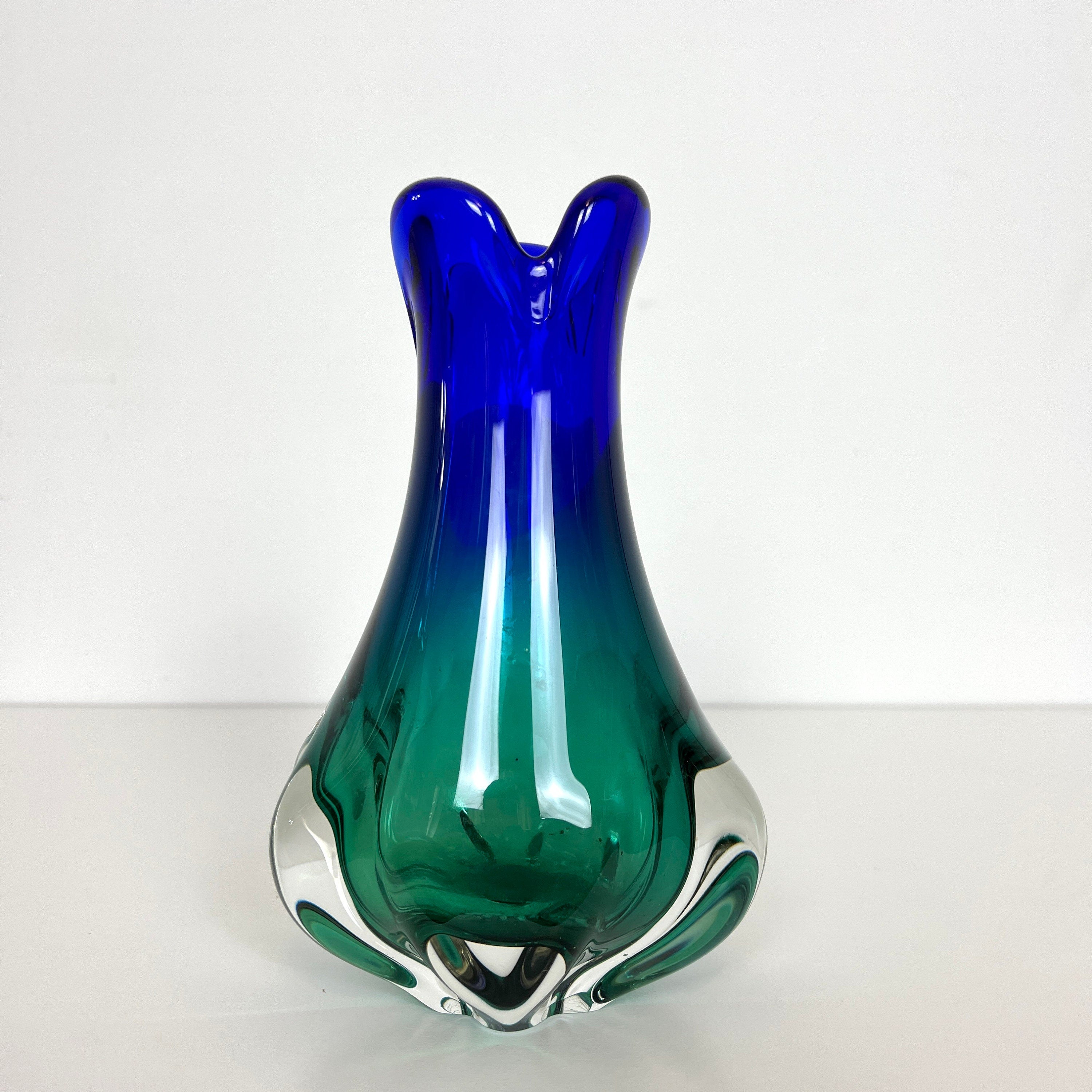 Vintage  Blue & Green Czech / Bohemian Vase